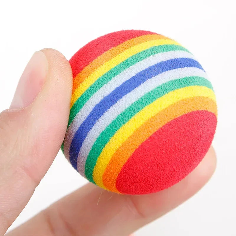 Rainbow Cat Toy Balls, Rattle Chewing Scratch Balls for Cats and Small Dogs, Interactive Training Play Balls Pet Toys (5PCS/10PCS)