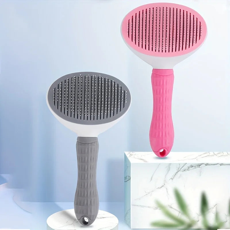 One-Click Pet Hair Removal Comb for Dogs and Cats, Self-Cleaning Slicker Brush, Detangling Pet Grooming Tool