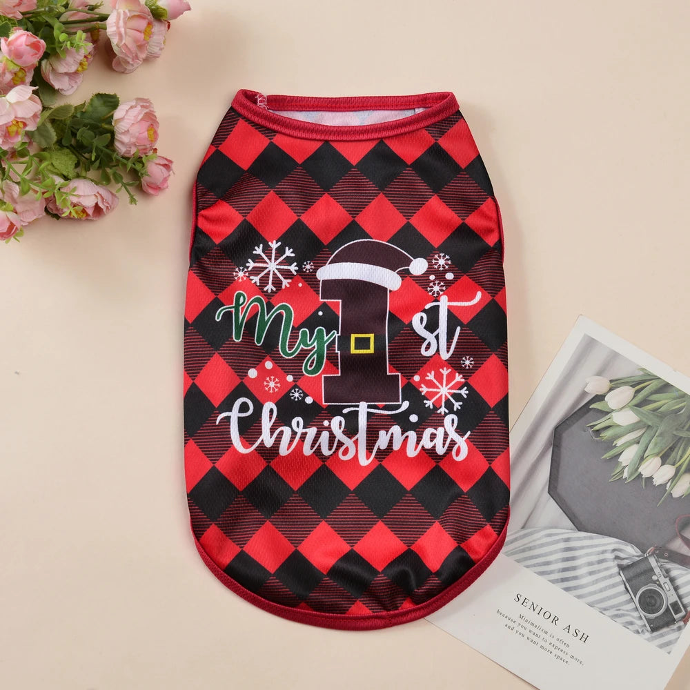 Christmas Pet Dog Costume, Santa Claus Holiday Outfit for Small & Medium Dogs and Cats, Festive Puppy Vest Coat