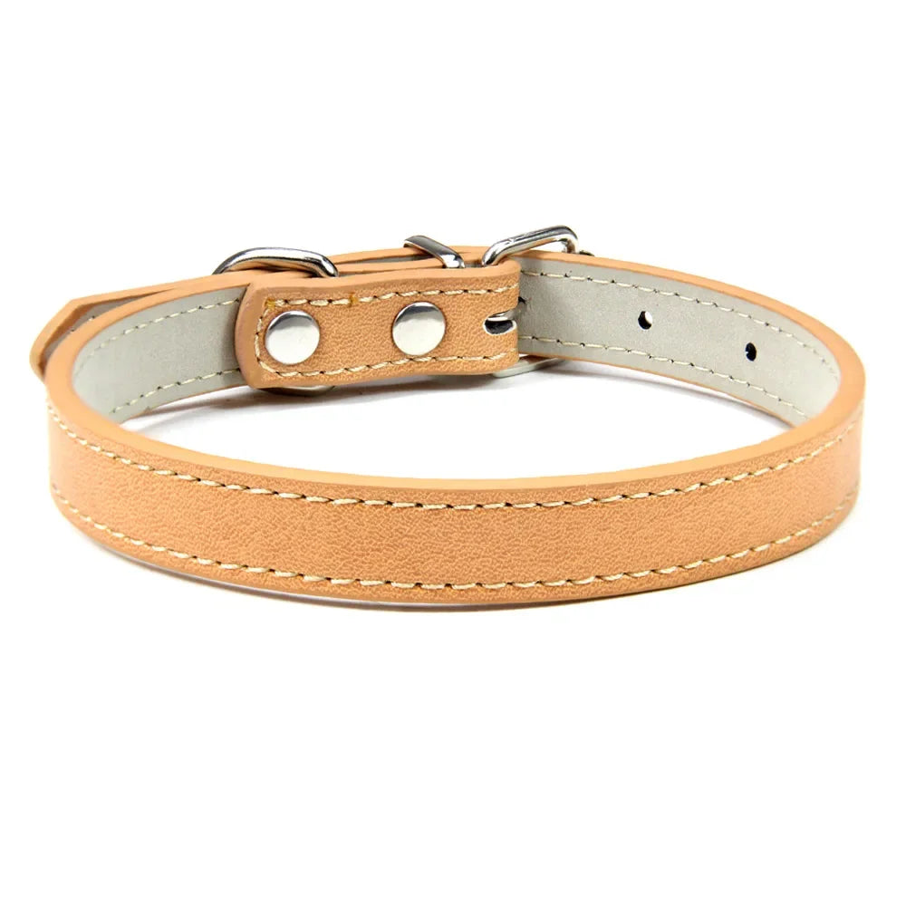 Soft Leather Dog Collar, Adjustable Pet Neck Strap for Small Medium and Large Dogs and Cats