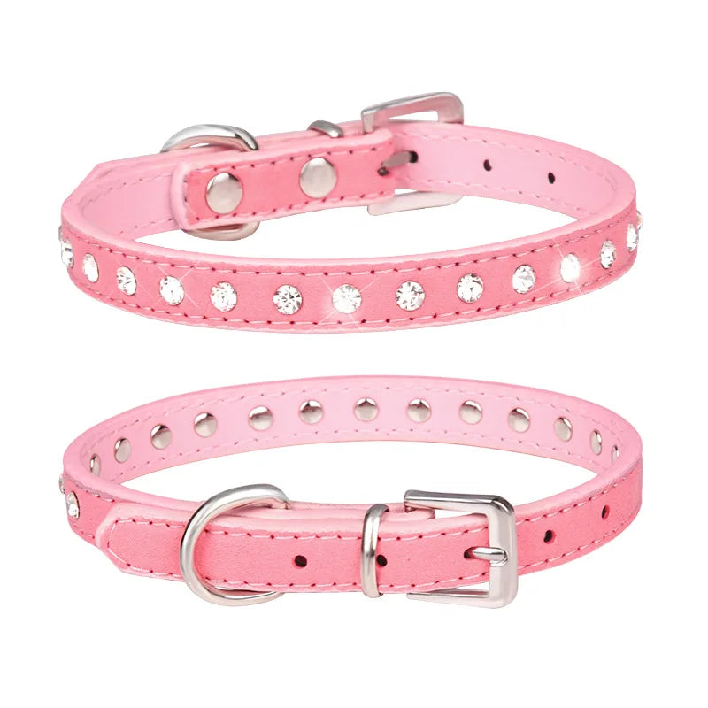 Shiny Rhinestone Pet Collar – Adjustable Leather Dog & Cat Collar for Small and Medium Dogs, Sparkling Bling Accessory