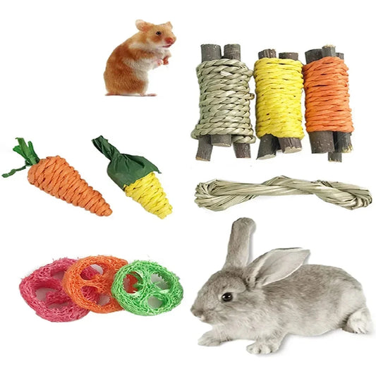 Small Pet Toy Set 9PCS, Rabbit and Hamster Chew Toys, Grinding Teeth Wooden Toys for Small Pets, Interactive Fun Accessories