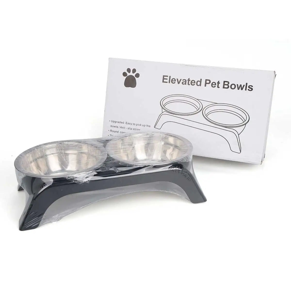 Elevated Pet Bowl with Two Stainless Steel Bowls, Raised Feeding Station for Small and Medium Dogs and Cats, Black and Gray