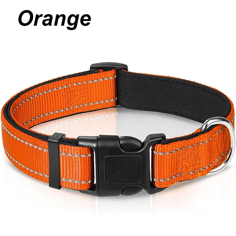 Reflective Dog Collar, Sturdy Adjustable Nylon Pet Collar with Soft Neoprene Padding for Medium and Large Dogs