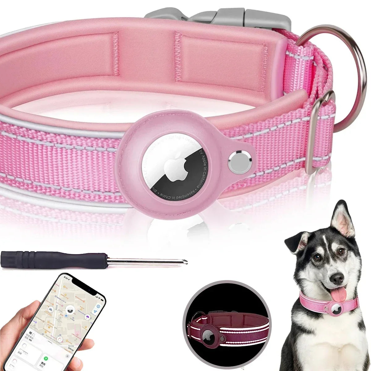 Apple Airtag Compatible Pet Collar, Anti-Lost Reflective Waterproof Tracker Collar for Dogs and Cats, GPS Positioning Pet Safety Collar