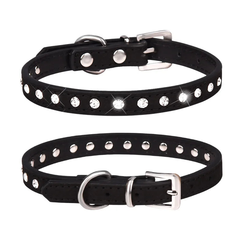 Shiny Rhinestone Pet Collar – Adjustable Leather Dog & Cat Collar for Small and Medium Dogs, Sparkling Bling Accessory
