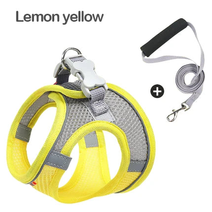 Dog Harness Vest and Leash Set, Reflective Breathable Adjustable Pet Harness for Small and Medium Dogs and Cats, Outdoor Walking