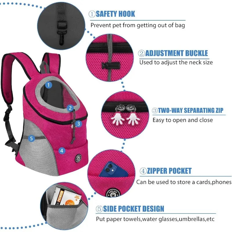 Portable Double-Shoulder Pet Travel Backpack, Breathable Mesh Front Carrier Bag for Small Dogs and Cats