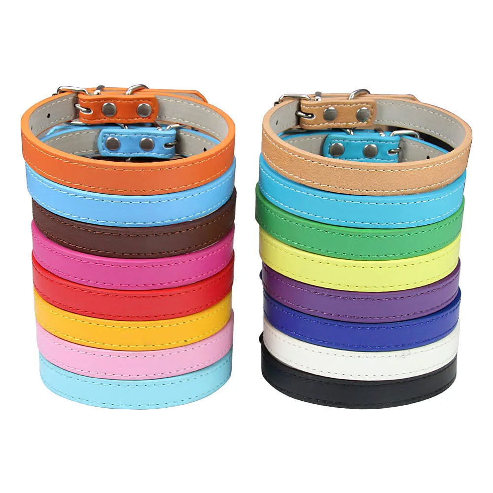 Soft Leather Dog Collar, Adjustable Pet Neck Strap for Small Medium and Large Dogs and Cats