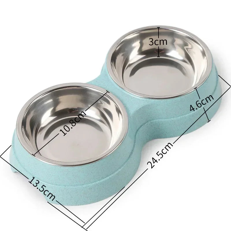 Double Pet Bowls Dog Food and Water Feeder, Stainless Steel Feeding Dish for Cats and Small Dogs, Non-Slip Feeding Station