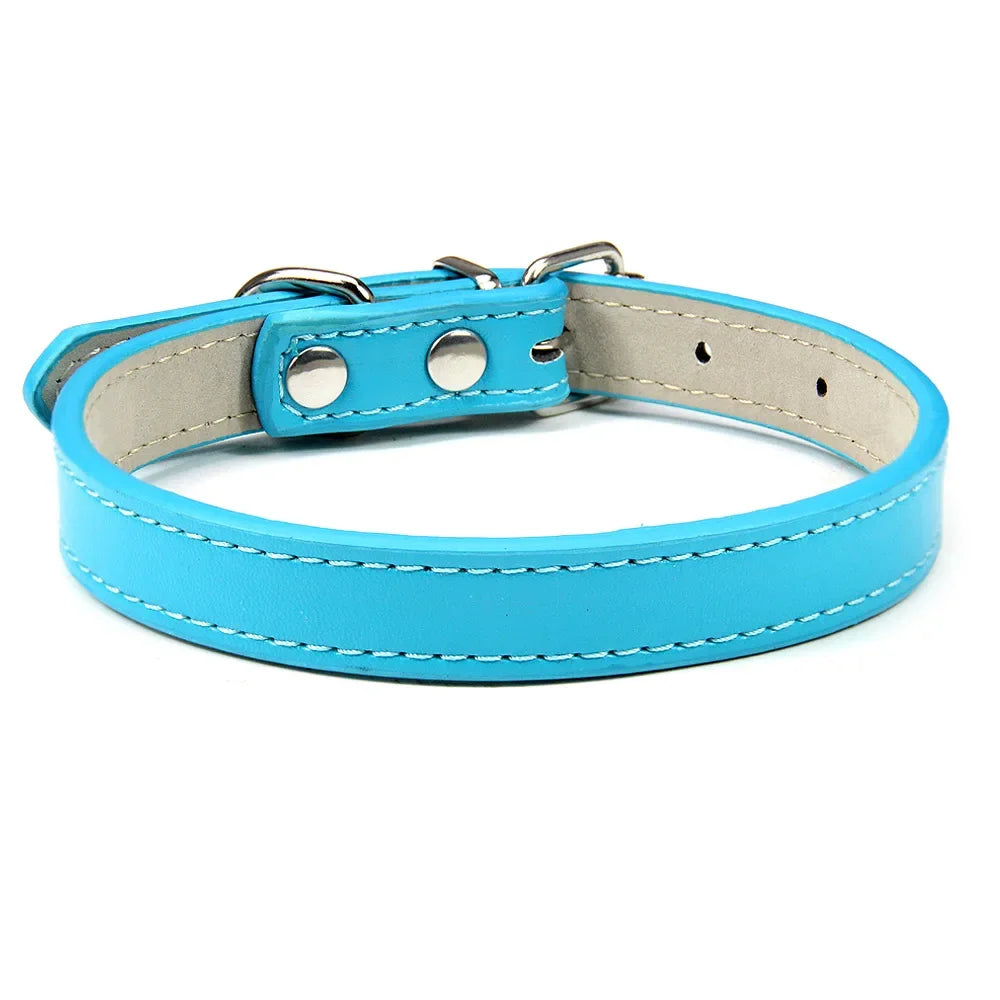 Soft Leather Dog Collar, Adjustable Pet Neck Strap for Small Medium and Large Dogs and Cats