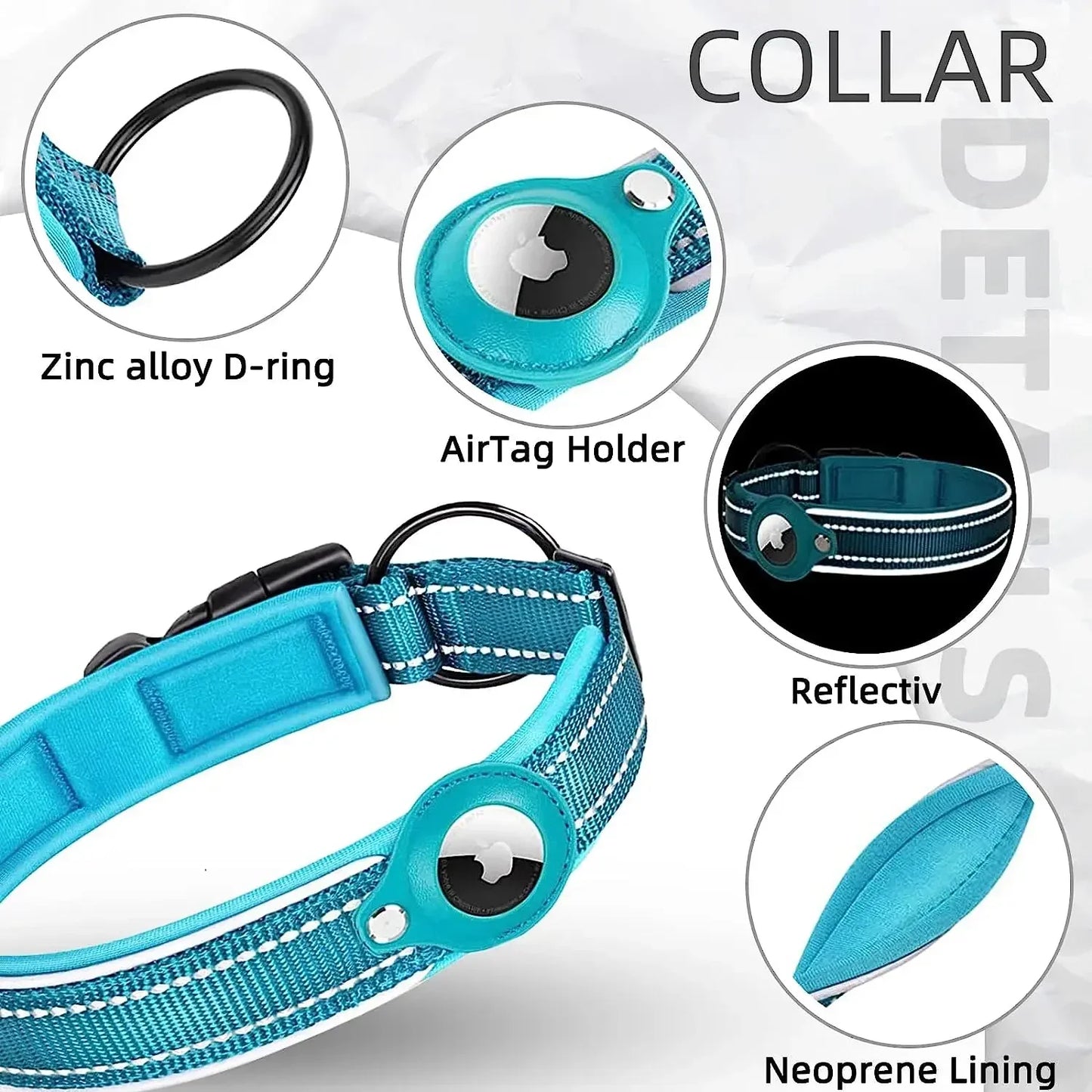 Apple Airtag Compatible Pet Collar, Anti-Lost Reflective Waterproof Tracker Collar for Dogs and Cats, GPS Positioning Pet Safety Collar