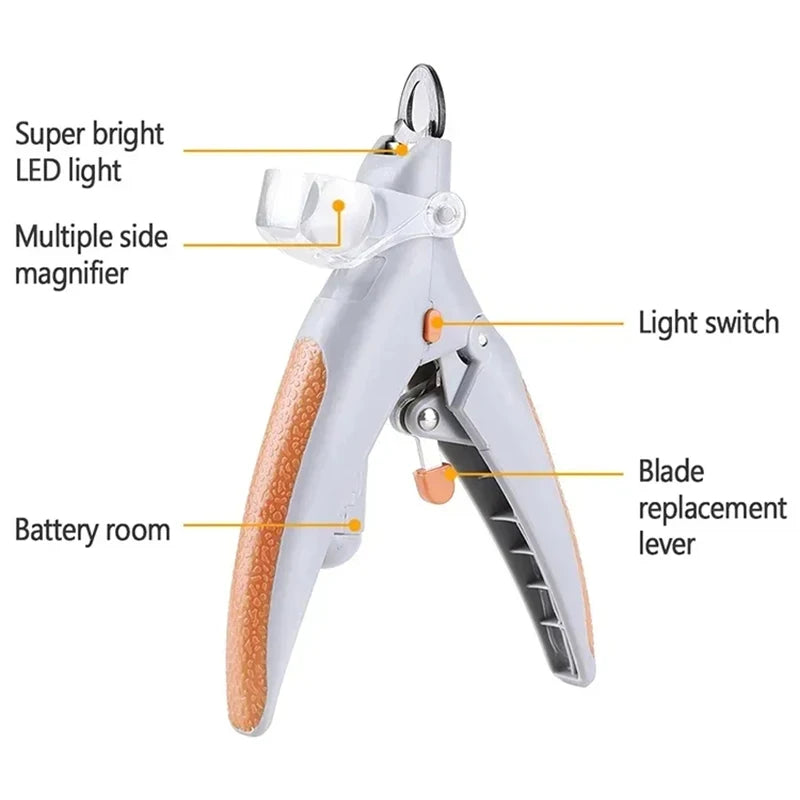 LED Light Pet Nail Clipper for Dogs & Cats, Precision Nail Trimmer with Magnification for Safe Home Grooming