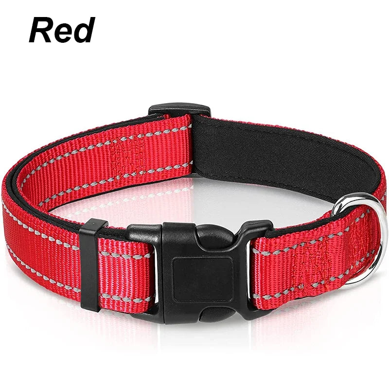 Reflective Dog Collar, Sturdy Adjustable Nylon Pet Collar with Soft Neoprene Padding for Medium and Large Dogs