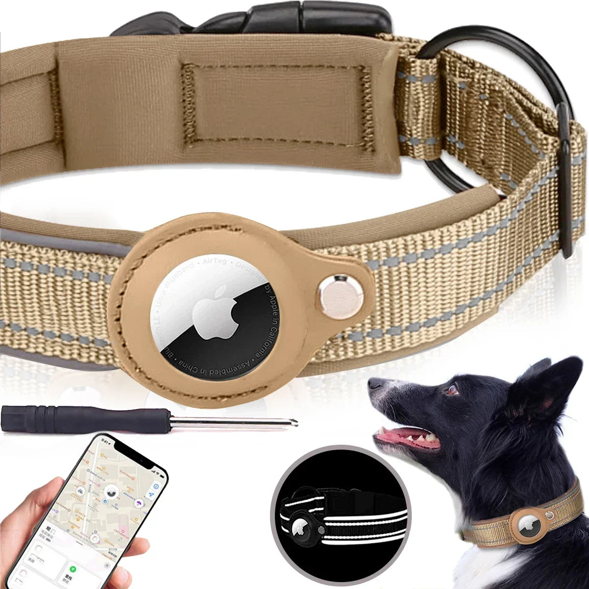 Apple Airtag Compatible Pet Collar, Anti-Lost Reflective Waterproof Tracker Collar for Dogs and Cats, GPS Positioning Pet Safety Collar