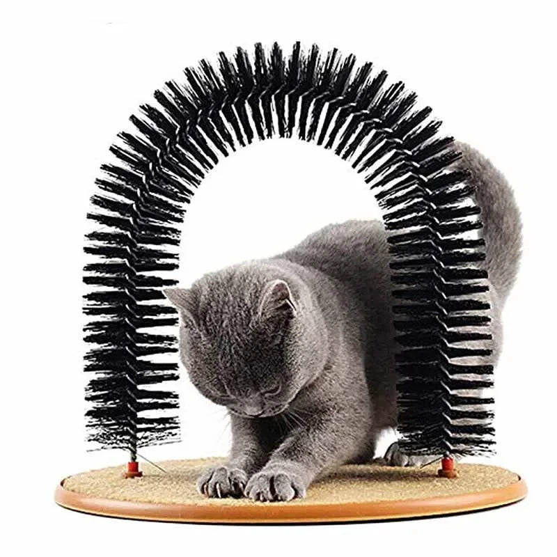 Cat Self-Grooming Arch Toy with Massage Brush & Scratching Base, Interactive Self-Cleaning Grooming Arch for Cats & Kittens