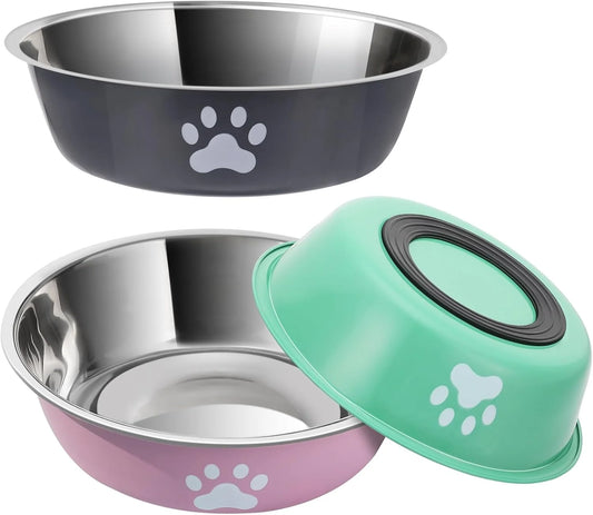Stainless Steel Dog Bowl – Non-Slip Silicone Base, Pet Food & Water Dish for Dogs & Cats, Durable Feeding Bowl