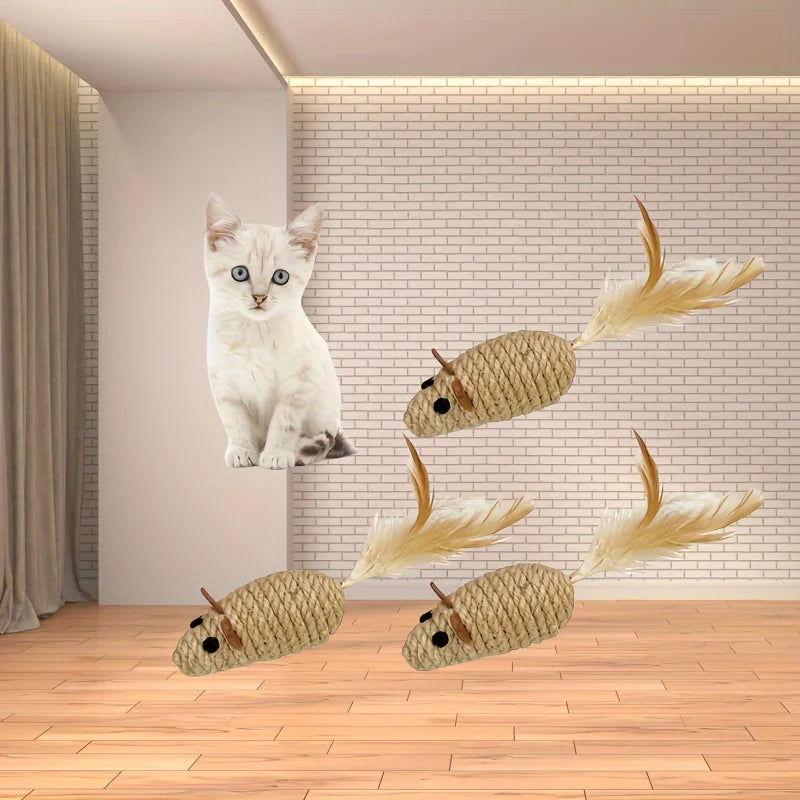 Sisal Mouse Cat Toy, Bite-Resistant Simulation Plush Mice for Kittens and Cats, Interactive Self-Playing Toy (1/4pcs)