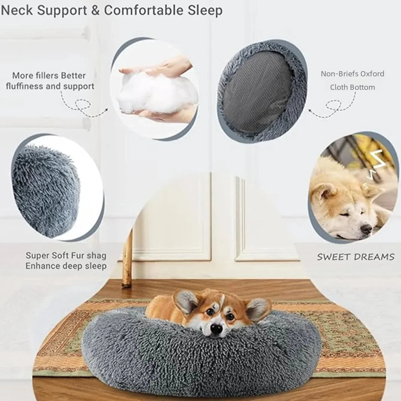 40-90cm Round Pet Bed – Super Soft Plush Dog & Cat House for Medium & Large Dogs, Winter Warm Sleeping Bed