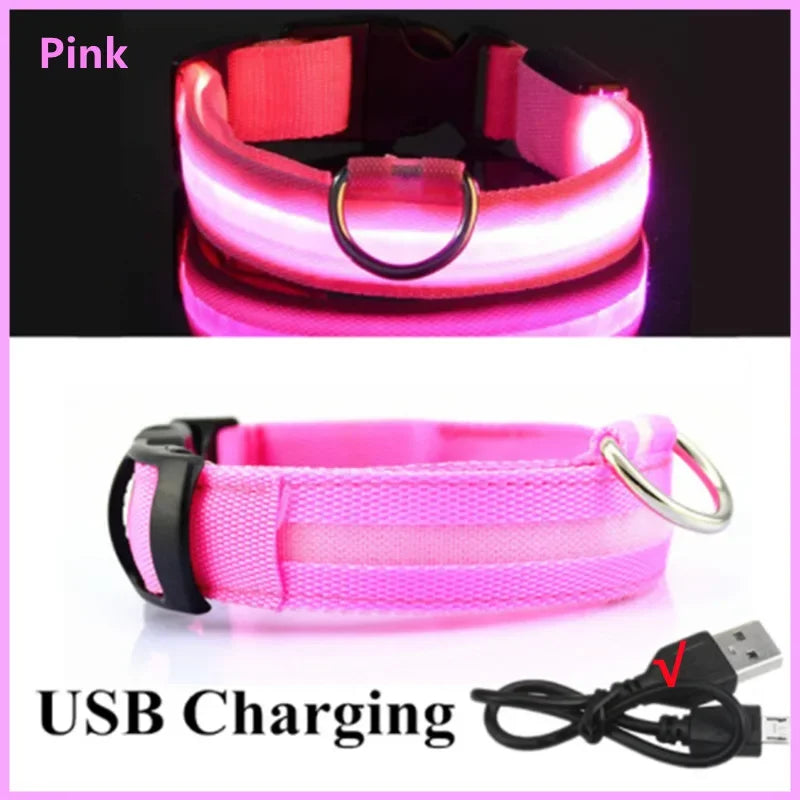 LED Luminous USB Rechargeable Dog Collar, 3 Modes Glow Collar for Cats and Dogs, Detachable Night Safety Loss Prevention Accessory