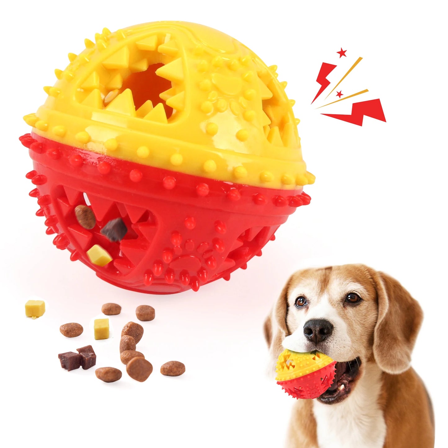 Dog Chew Treat Ball, Food Dispensing Pet Toy for Teeth Cleaning and Grinding, Rubber Treat Feeder for Dogs and Cats