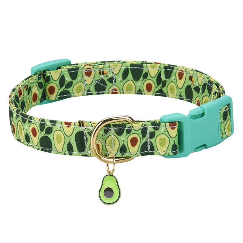 Fruit Pattern Pet Dog Collar with Metal Fruit Pendant, Adjustable Nylon Collar for Small Dogs, Puppies and Cats