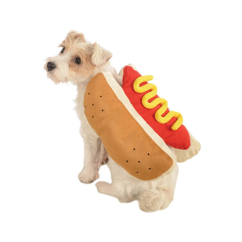 Funny Halloween Dog Costume, Hot Dog Shaped Dachshund Sausage Outfit, Adjustable Pet Clothes and Apparel for Dogs and Cats, Party Costume Suit