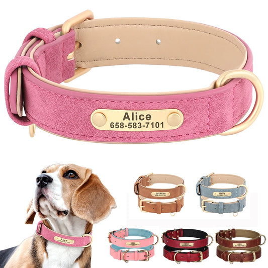 Personalized Dog Collar, Custom PU Leather Collar with Free Engraved Nameplate, Adjustable Dog Collar for Small, Medium, and Large Dogs, Pitbull and Labrador