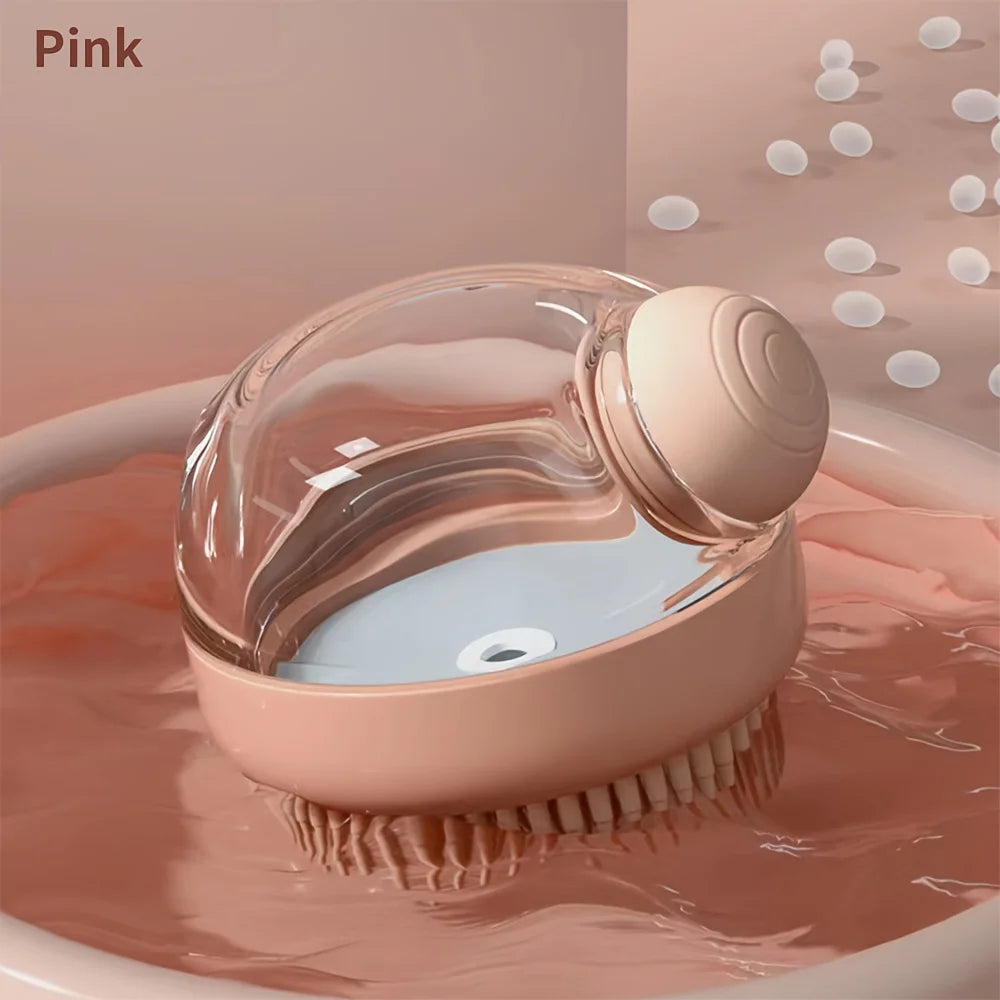 Dog Bath Brush with Soap Dispenser, Silicone Bristle Pet Grooming Shampoo Brush for Cats and Dogs, Massage Bathing Tool for Short and Long Haired Pets