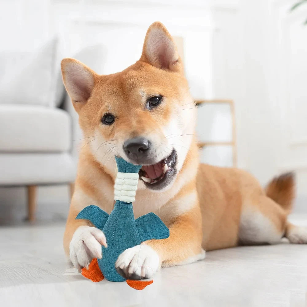 Pet Goose Squeaky Toy, Bite-Resistant Teeth Grinding and Cleaning Toy for Dogs and Cats, Interactive Plush Pet Toy