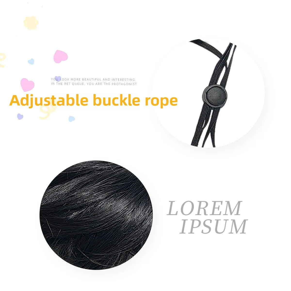 Pet Double Ponytail Wig, Black Cosplay Costume Wig for Cats and Dogs, Holiday Party Festival Cute Pet Dress-Up Accessory