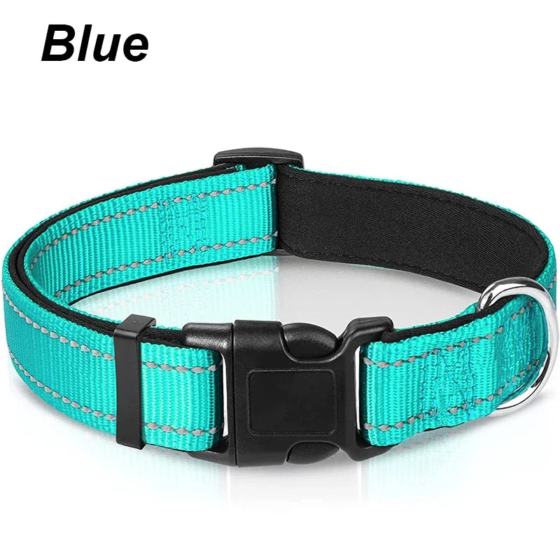 Reflective Dog Collar, Sturdy Adjustable Nylon Pet Collar with Soft Neoprene Padding for Medium and Large Dogs