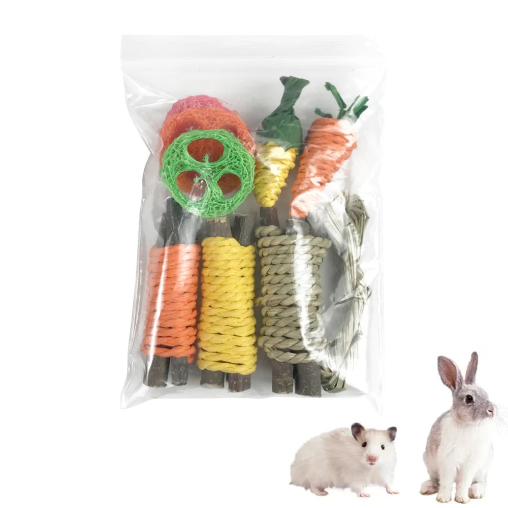 Small Pet Toy Set 9PCS, Rabbit and Hamster Chew Toys, Grinding Teeth Wooden Toys for Small Pets, Interactive Fun Accessories