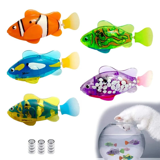 LED Interactive Swimming Robot Fish Cat Toy, Automatic Inductive Glowing Electric Fish for Kitten Play and Hunting Stimulation