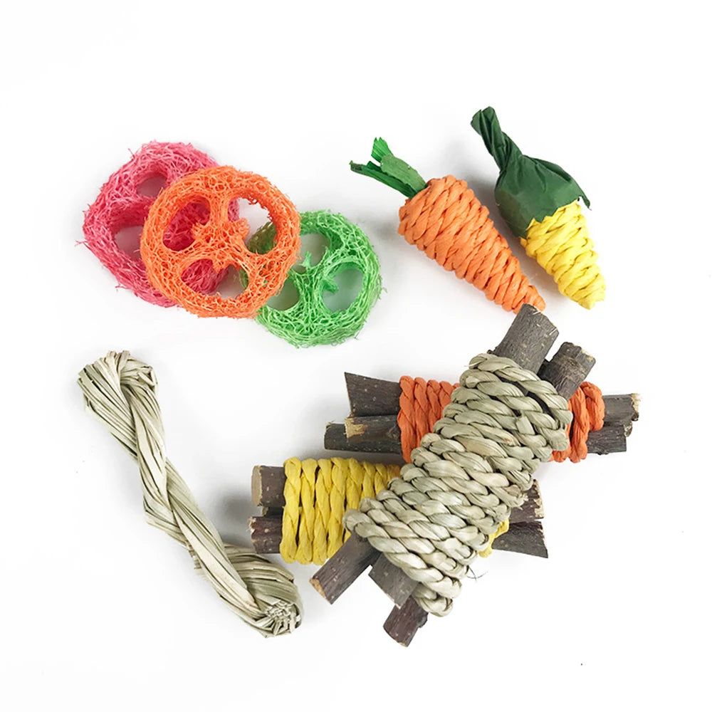 Small Pet Toy Set 9PCS, Rabbit and Hamster Chew Toys, Grinding Teeth Wooden Toys for Small Pets, Interactive Fun Accessories