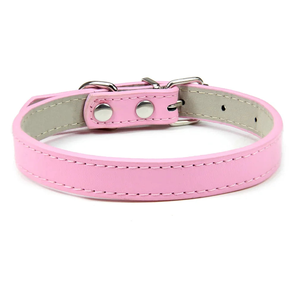 Soft Leather Dog Collar, Adjustable Pet Neck Strap for Small Medium and Large Dogs and Cats