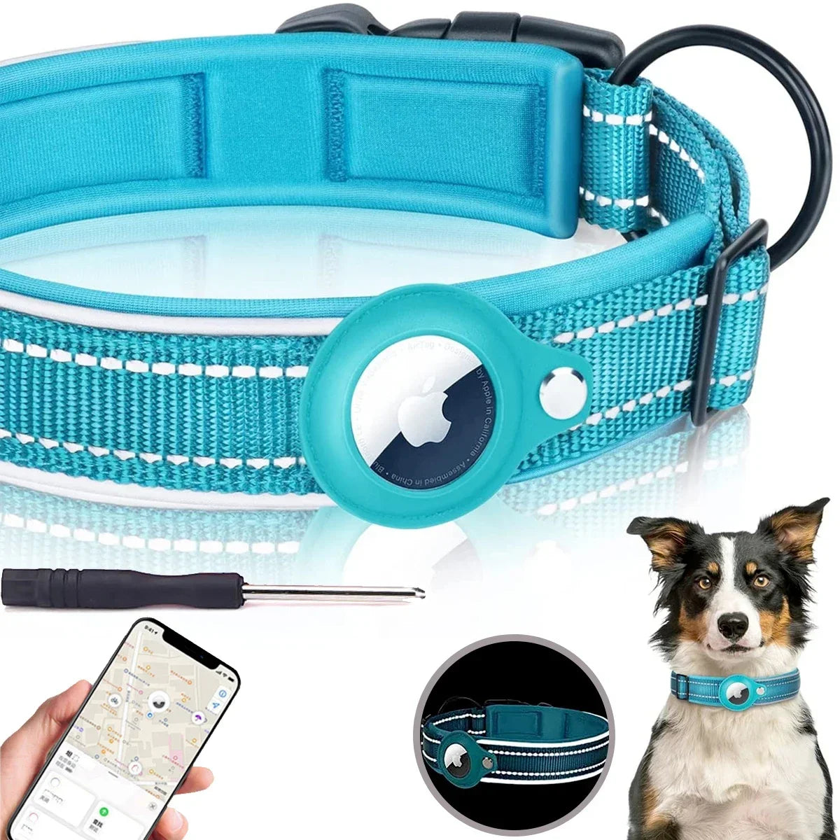 Apple Airtag Compatible Pet Collar, Anti-Lost Reflective Waterproof Tracker Collar for Dogs and Cats, GPS Positioning Pet Safety Collar