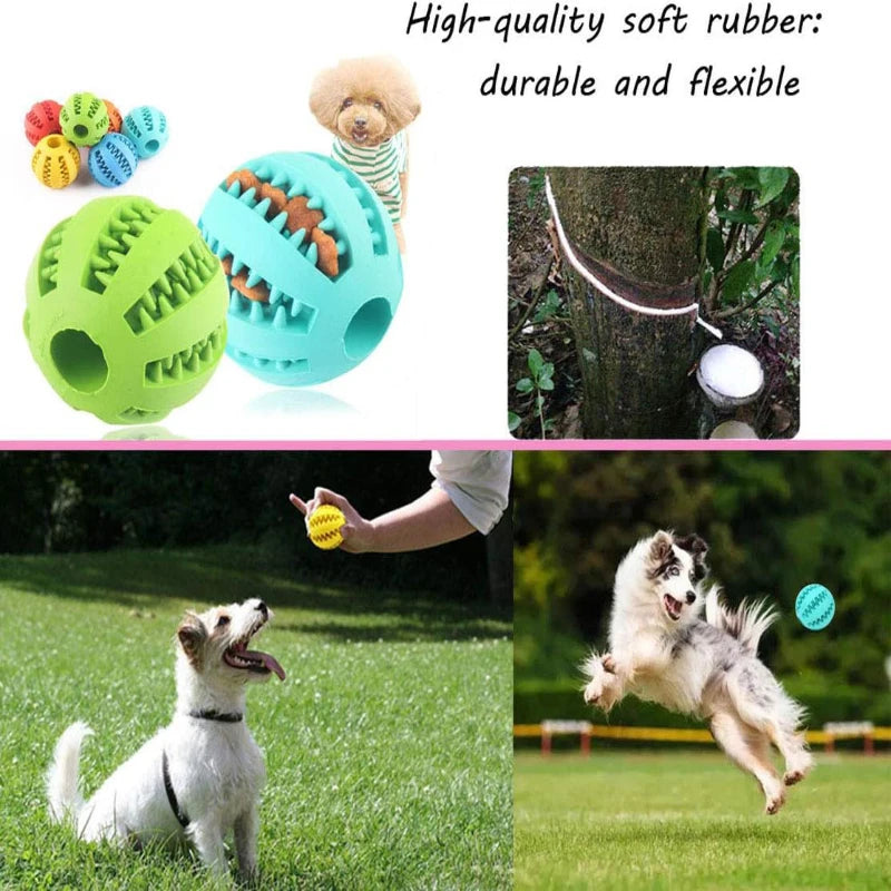 Interactive Dog Chew Ball, Rubber Treat Dispensing Toy for Dogs and Cats, Silicone Teeth Cleaning Puppy Toy
