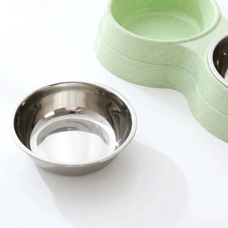 Double Pet Bowls Dog Food and Water Feeder, Stainless Steel Feeding Dish for Cats and Small Dogs, Non-Slip Feeding Station