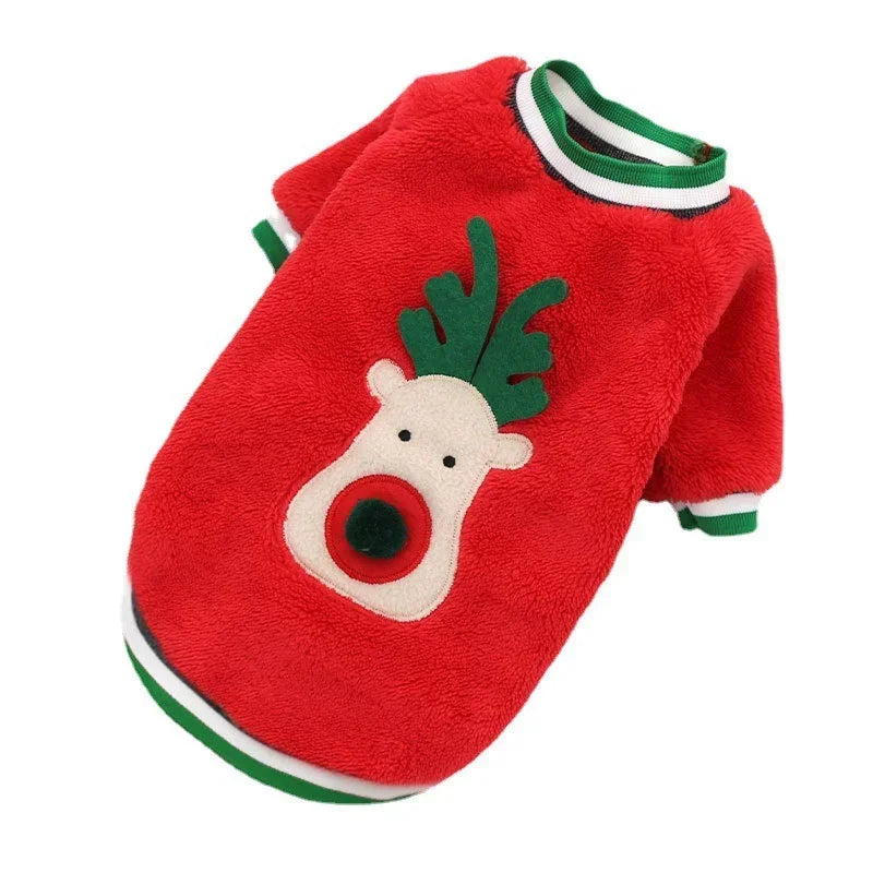 Christmas Dog Clothes Winter Warm Elk and Santa Dog Coat Hoodie for Small and Medium Dogs and Cats, Holiday Pet Costume Clothing