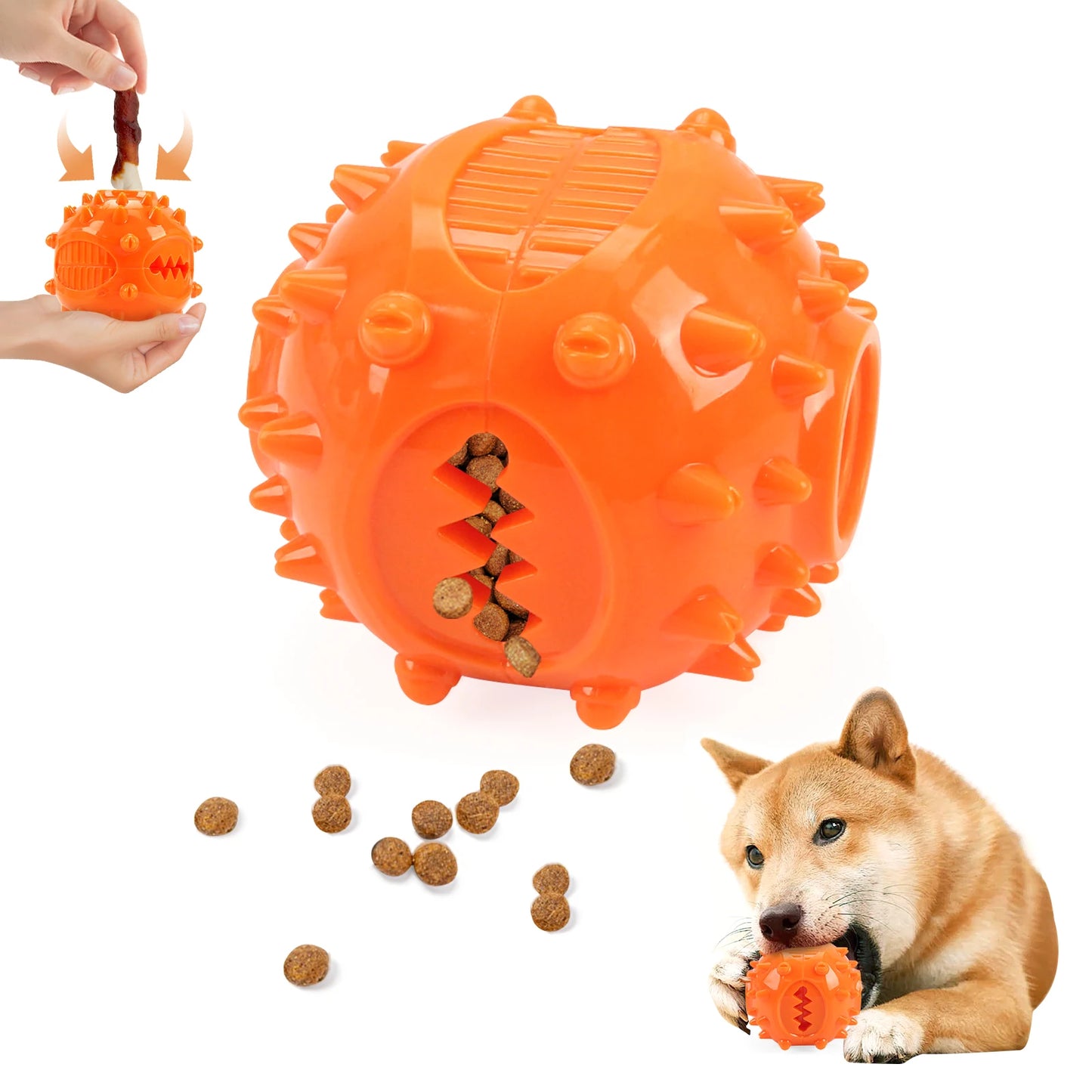 Dog Chew Treat Ball, Food Dispensing Pet Toy for Teeth Cleaning and Grinding, Rubber Treat Feeder for Dogs and Cats