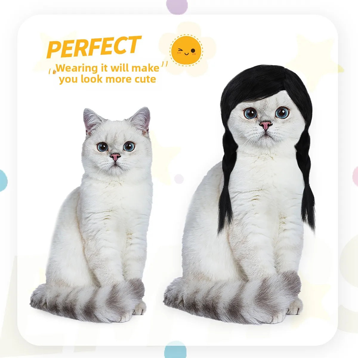Pet Double Ponytail Wig, Black Cosplay Costume Wig for Cats and Dogs, Holiday Party Festival Cute Pet Dress-Up Accessory