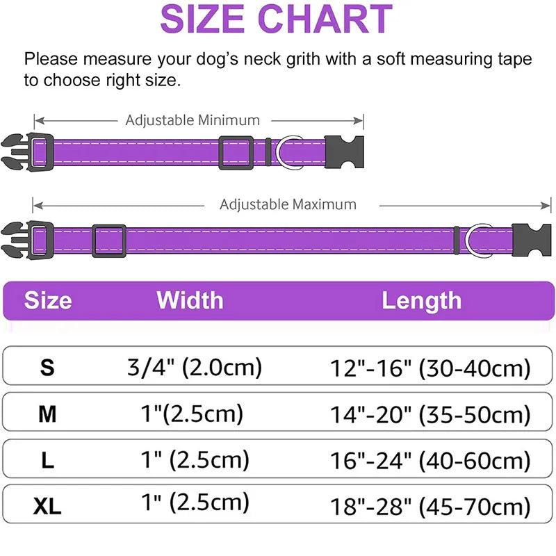 Reflective Dog Collar, Sturdy Adjustable Nylon Pet Collar with Soft Neoprene Padding for Medium and Large Dogs