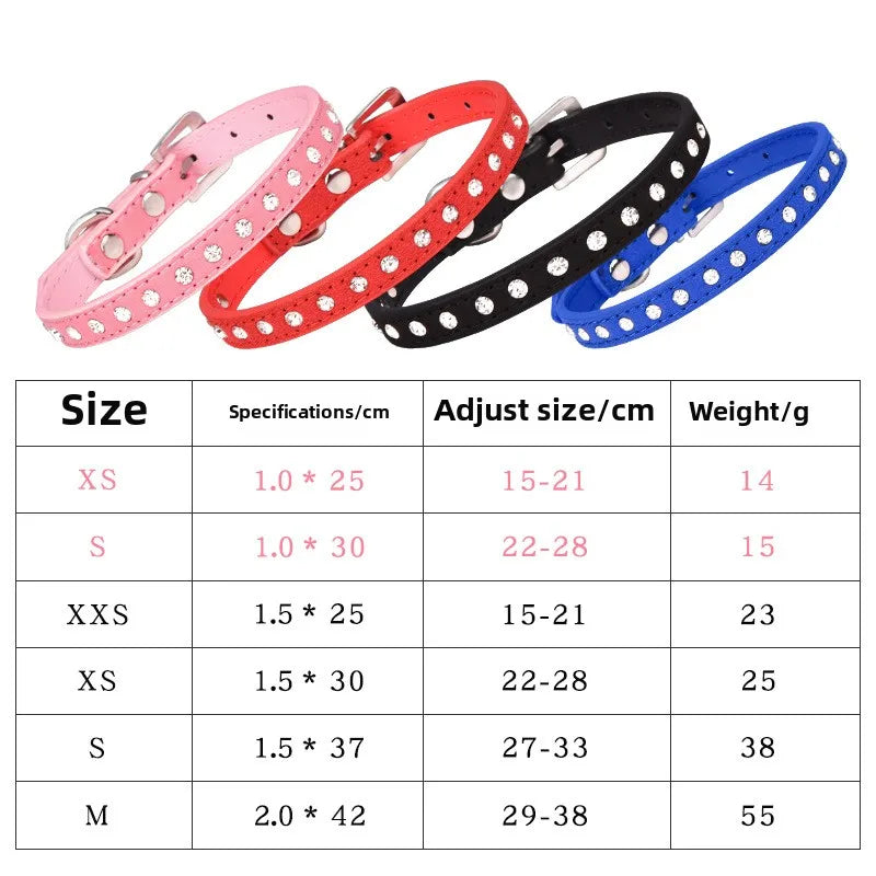 Shiny Rhinestone Pet Collar – Adjustable Leather Dog & Cat Collar for Small and Medium Dogs, Sparkling Bling Accessory