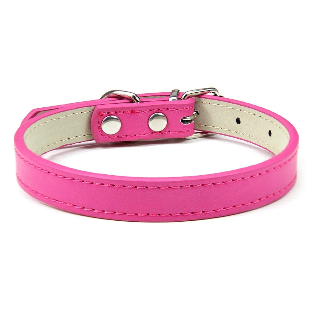 Soft Leather Dog Collar, Adjustable Pet Neck Strap for Small Medium and Large Dogs and Cats