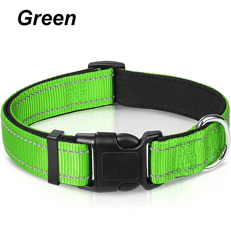 Reflective Dog Collar, Sturdy Adjustable Nylon Pet Collar with Soft Neoprene Padding for Medium and Large Dogs