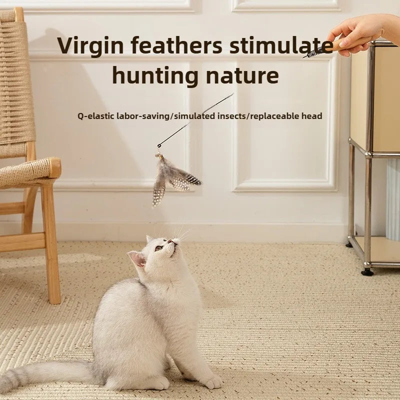 Long Cat Toy – 1.8m Telescopic Fishing Rod with Feather, Scratch-Resistant Interactive Cat Toy for Active Cats