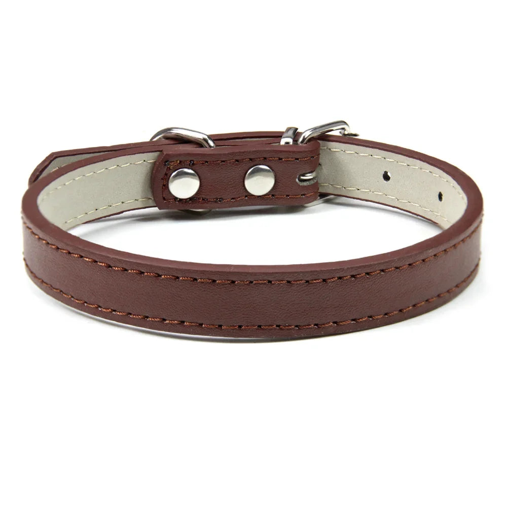 Soft Leather Dog Collar, Adjustable Pet Neck Strap for Small Medium and Large Dogs and Cats