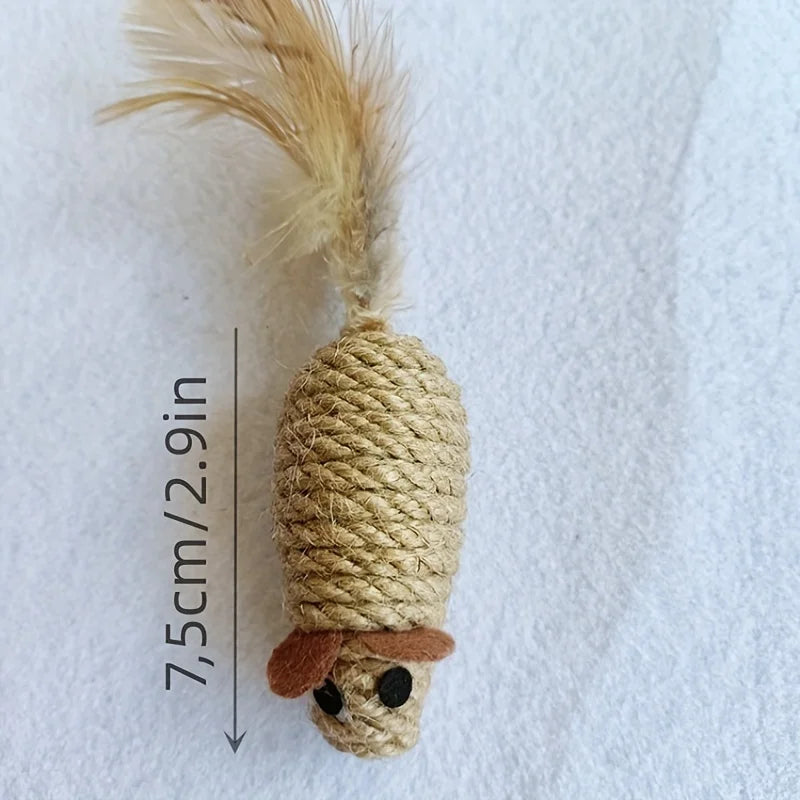 Sisal Mouse Cat Toy, Bite-Resistant Simulation Plush Mice for Kittens and Cats, Interactive Self-Playing Toy (1/4pcs)