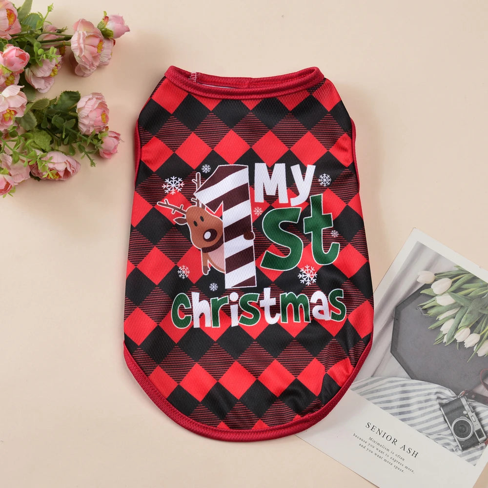 Christmas Pet Dog Costume, Santa Claus Holiday Outfit for Small & Medium Dogs and Cats, Festive Puppy Vest Coat